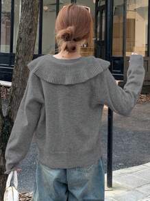 DAZY Women's Autumn Ruffle Collar Knitted Cardigan Sweater,Fall Women Clothes - Grey - View 2
