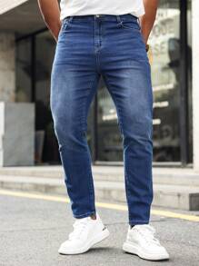 Manfinity Homme Men's Simple Front Button Pocket Casual Denim Jeans, Daily Wear - Blue - View 6