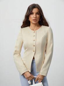 SHEIN Tall Chaqueta de lana para mujer, pequeño tweed fragante, exquisita y elegante, apropiada para citas