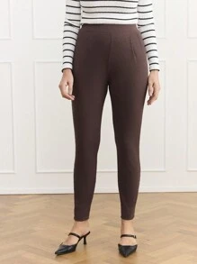 Miaspire Women's Solid Color Elastic Waist Pockets Casual Skinny Pants