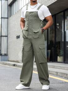 Manfinity Homme Men's Side Button Cargo Pocket Casual Bib & Brace Denim Jumpsuit