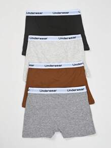 6pcs Tween Boys Minimalist Solid Color Letter Print Elastic Waist Comfortable Breathable Briefs