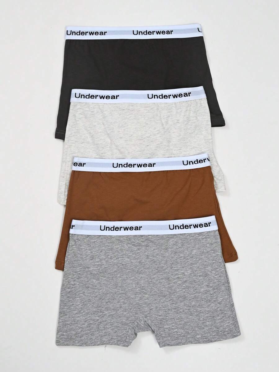 6pcs Tween Boys Minimalist Solid Color Letter Print Elastic Waist Comfortable Breathable Briefs