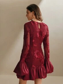 Anewsta Embroidered Floral Bodycon Dress For Women - Burgundy - View 6