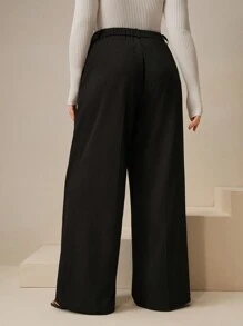 Anewsta Asymmetrical American Style Loose High Waist Wide Leg Suit Pants, Slimming And Versatile, Plus Size - Black - View 2