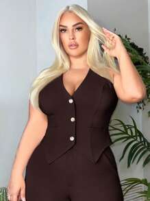 SHEIN SXY Plus Size Slim Fit Classic Solid Color Suit Vest Date Nights Sexy Club Birthday Spring Summer Women Clothes Bachelorette Party In Fall/Winter