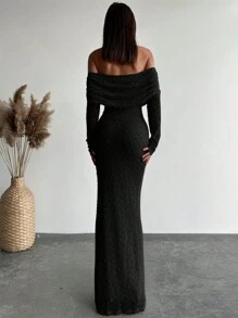 Aloruh 杏色露肩紧身迷你连衣裙，网眼纹理，适合浪漫约会、度假和卡拉 OK - 黑色 - 查看 2