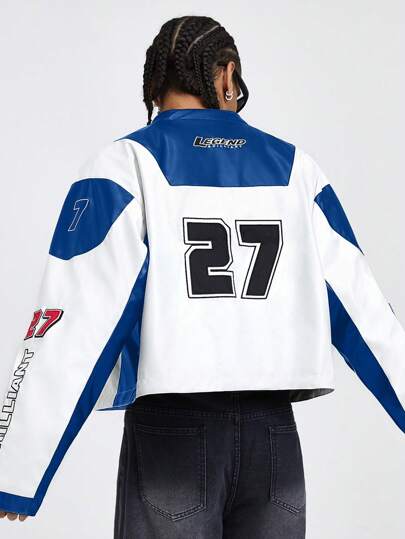 Prep Chaqueta con estampado gráfico de manga larga con cremallera y contraste de color para hombre