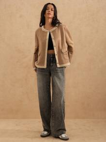 Forever 21 Vanlig jacka för kvinnor, minimalistisk och moderiktig för dagligt bruk - Kamel - Visa 6