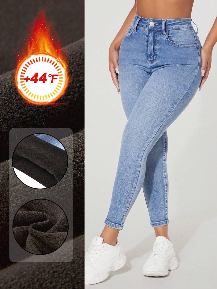 SHEIN PETITE Slim Fit Casual Denim Jeans, Fashionable For Everyday Wear - Blue - View 1