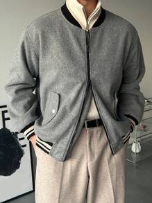 DAZY Men's Color Block Patchwork Front Zipper Pocket Long Sleeve Jacket Fall,Winter Business Attire - Grey - View 7