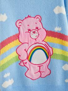 ROMWE X Care Bears Women Rainbow Intarsia Pattern Loose Fit Pullover Sweater - Blue - View 3