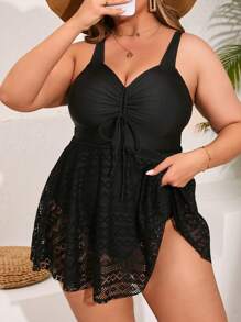 Swim Lushoire Maillot de bain une pièce grande taille d'été plage en couleur unie, avec découpe en patchwork
