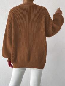 Chiquease Cárdigan informal de color liso con mangas farol, para otoño/invierno
