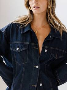 Aralina 女士经典纽扣牛仔夹克（春秋季） - 藍色 - 查看 4