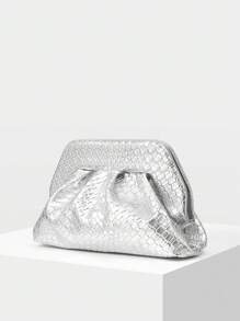 MOTF PREMIUM 时尚压纹手拿包，通勤 - 亮銀色 - 查看 3