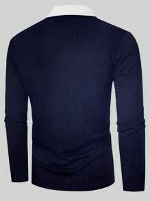Manfinity Homme Men's Minimalist Contrast Color Long Sleeve Polo Shirt, Suitable For Casual Daily Sports Wear, Collar Golf Shirt, For Friends, Father Gifts,