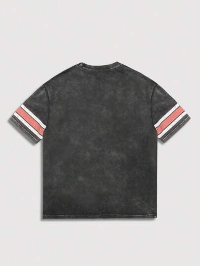 Street Life Top décontracté minimaliste pour hommes avec imprimé lettre, col rond, manches courtes, en patchwork unicolore