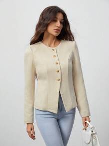 SHEIN Tall Chaqueta de lana para mujer, pequeño tweed fragante, exquisita y elegante, apropiada para citas