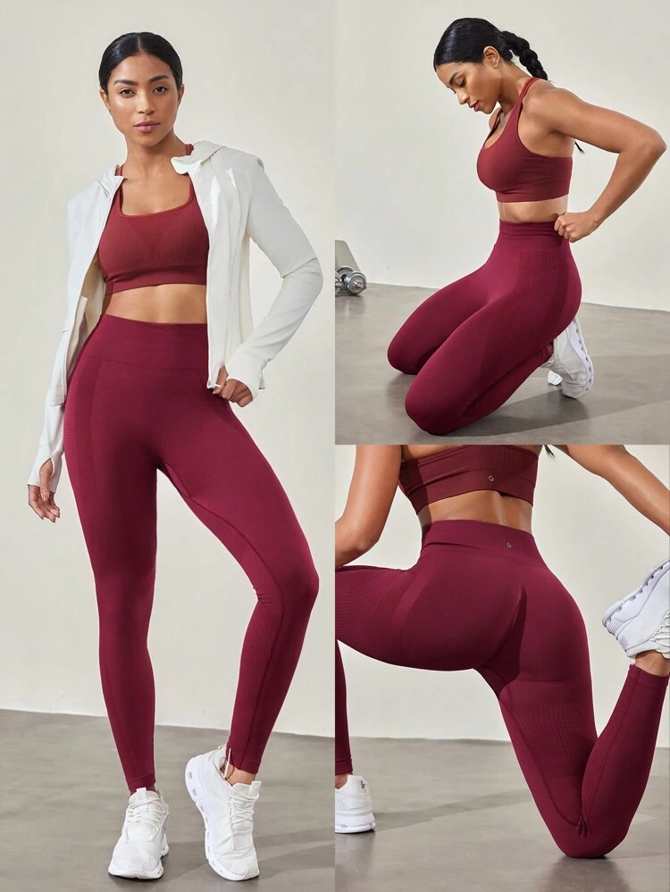 Mallas sin costuras de cintura alta de 24 pulgadas con perforaciones, para gimnasio y entrenamiento de impacto medio