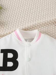 SHEIN 年轻女孩休闲简约夹克 + 裙子套装 - 白色 - 查看 4