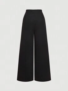 SHEIN MOD Women's High Waist Pleated Cinched Waist Black Wide Leg Pants,Party,Street,Goth,Preppy,Elegant,Party,Office Pants Women,New Years Women Outfits,New Years Eve Attire,Business Casual,Old Money Style,Academia,Work Clothes Women,Valentine Clothes Women
