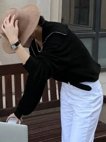 DAZY Women Loose High Collar Zip Up Cardigan Sweater,Fall Clothes Jacket