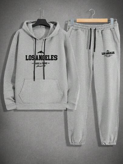 EURMUSE Men Letter Printed Regular Hoodie Set