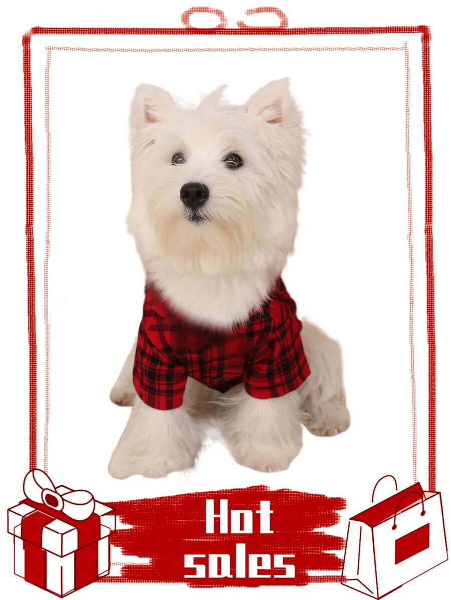 PETSIN Christmas Red Black Plaid Pet Jacket, Casual Pet Supplies