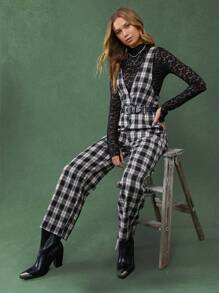 WESTFADE Western Plaid Sleeveless V Neck Overalls Jumpsuit - Nashville Outfits - Multicolor - View 1