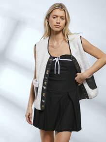 SHEIN EZwear Women's New Autumn And Winter Color Block Lamb Wool Conforms To Simple Daily Plush Vest - Black - View 6