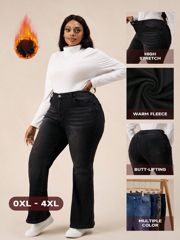 SHEIN BASICS Plus Size Black Stretch Denim Flare Jeans