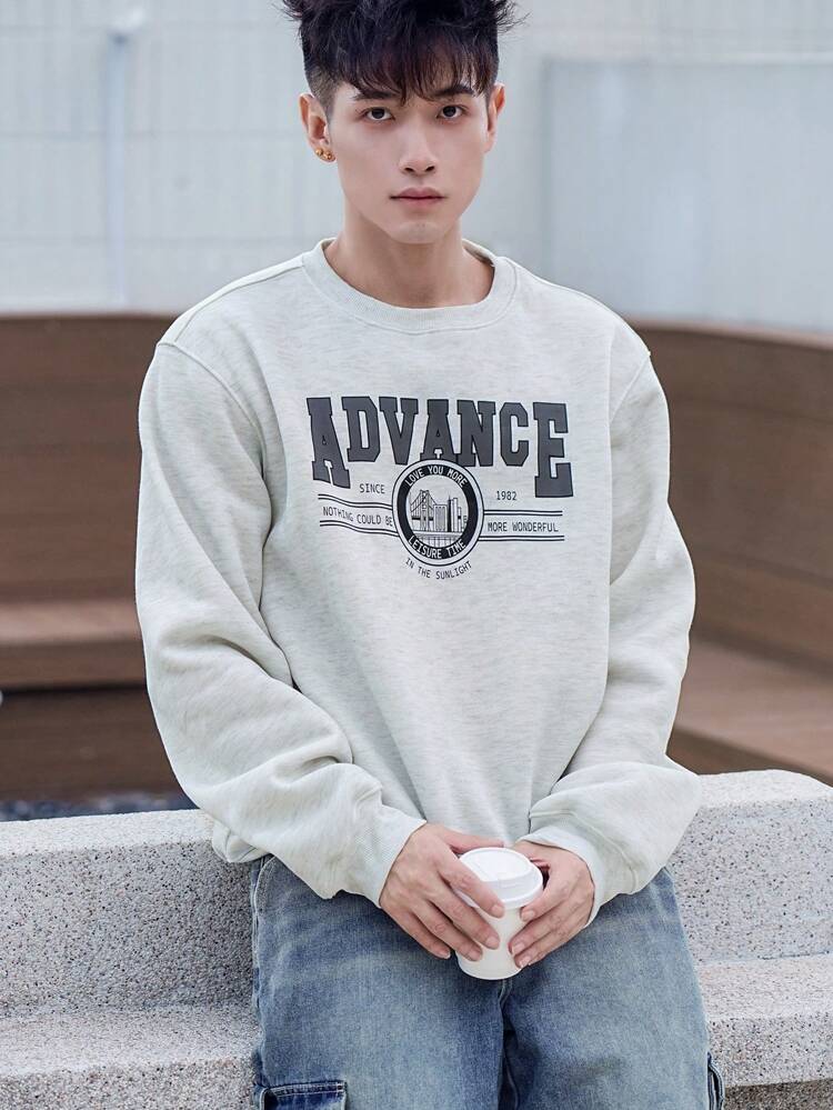 Men's Casual Pullover Sweatshirt, Simple Stylish Everyday Wear,Fall Clothes