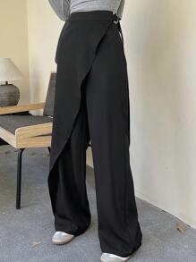 DAZY Women's Plain Color 2 In 1 Belted Loose Wide Leg Casual Pants For Summer