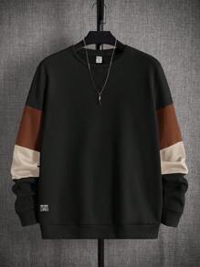 SHEIN Leap Crew Casual Round Neck Long Sleeve Contrast Color Block Sweatshirt For Teen Boys, Loose Fit, Suitable For Spring, Summer, Autumn, Winter, Home, School