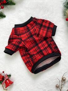 PETSIN 1pc Christmas Red & Black Plaid Print Pet Sweatshirt For Dog