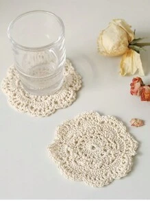 SHEIN 3 pièces Dessous de plat ronds au crochet en dentelle, sets de table pour vaisselle, tasses, bols, décoration de salle et fond photo. Dessous de plat ronds au crochet en dentelle de couleur blanche