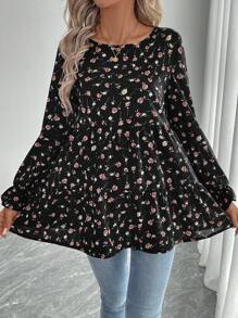 EMERY ROSE Spring Clothes Women's Autumn Allover Floral Print Loose Casual Round Neck Long Sleeve Blouse - Multicolor - View 5