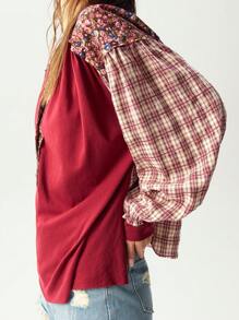 Bohemela 女士休闲宽松针织拼布衬衫