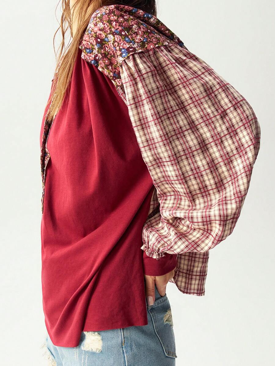 Bohemela 女士休闲宽松针织拼布衬衫