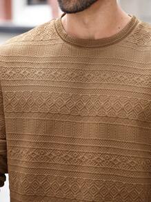 Manfinity Homme T-shirt simple à col rond à manches longues de couleur unie pour homme en grande taille, pour un port quotidien décontracté