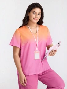 TaskEZ Plus Size V-Neck Short Sleeve Gradient Simple Scrub Top,Large Size V-Neck Short Sleeve Gradient Color Double Pocket Casual Uniform Shirt, Surgical Gown, Health Check Surgical Gown Uniform Women Solid Color Pet Grooming Work Uniform Tops Nutritionist Work Clothes Short Sleeve Lab Work Clothes, Women's V-Neck Scrub Tops, Simple Casual Sports Cleaner Uniform, Stylish Casual Sportswear