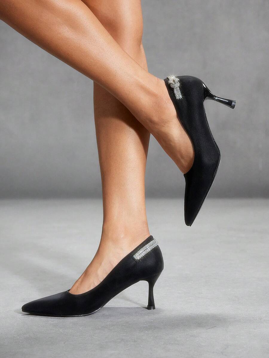 CUCCOO SZL Women's Pointed Toe Rhinestone Decor Stiletto High Heel Pumps, Elegant Sexy High Heels For Date Night, Refined Aesthetic Fashion Style