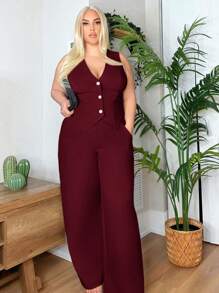 SHEIN SXY Bộ vest màu trơn cổ điển ôm vừa vặn cỡ lớn cho đêm hẹn hò gợi cảm câu lạc bộ sinh nhật mùa xuân hè quần áo phụ nữ tiệc độc thân vào mùa thu/đông - Màu Đỏ Sâu - Xem 5