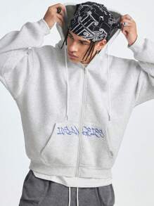 Manfinity VCAY Sudadera con capucha de punto holgada con estampado de letras para hombre, para otoño e invierno - Gris - Ver 2