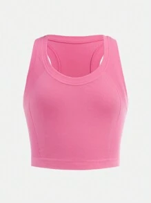 SHEIN Tween Girls Seamless Racerback Sports Tank Top, Elastic, Comfortable, Free Stretch, Fashionable & Minimalist Design, Suitable For Yoga, Running, Cycling - Multicolor - View 3