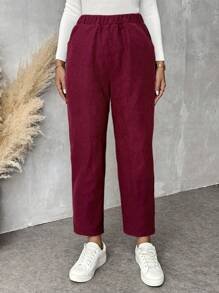SHEIN Essnce Women Plush Thick Pants Women Corduroy Warm Trousers Leggings Autumn And Winter High Waist Harem Pants