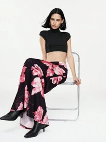 TRNVIE 1 chiếc váy bodycon đuôi cá họa tiết hoa thanh lịch cho nữ, váy dự tiệc gợi cảm cho mùa thu/đông - Hồng - Xem 4