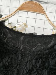 SHEIN Clasi Plus Size 3D Rose/Flower Mesh Long Sleeve Jacket, Valentine's Day Fall Cloth For Women - Black - View 3