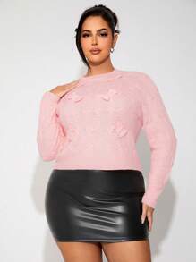 SHEIN SXY Plus Size Women's Bow Decor Pink Pullover Sweater, Autumn/Winter